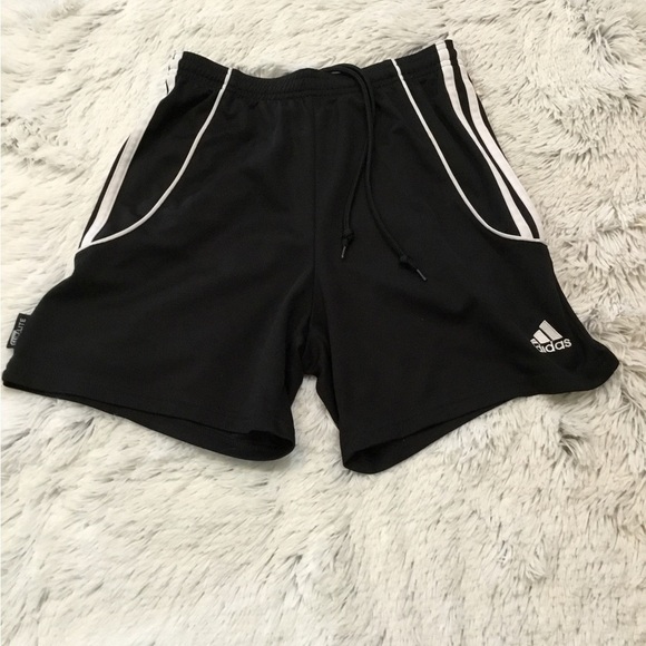 Adidas soccer shorts kids unisex size XS black with white stripes - Picture 1 of 14